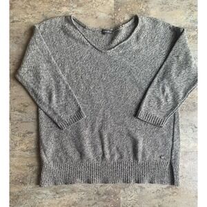 Eddie Bauer Knit Sweater Women's‎ M Gray V Neck 3/4 Sleeve Lightweight (0237)
